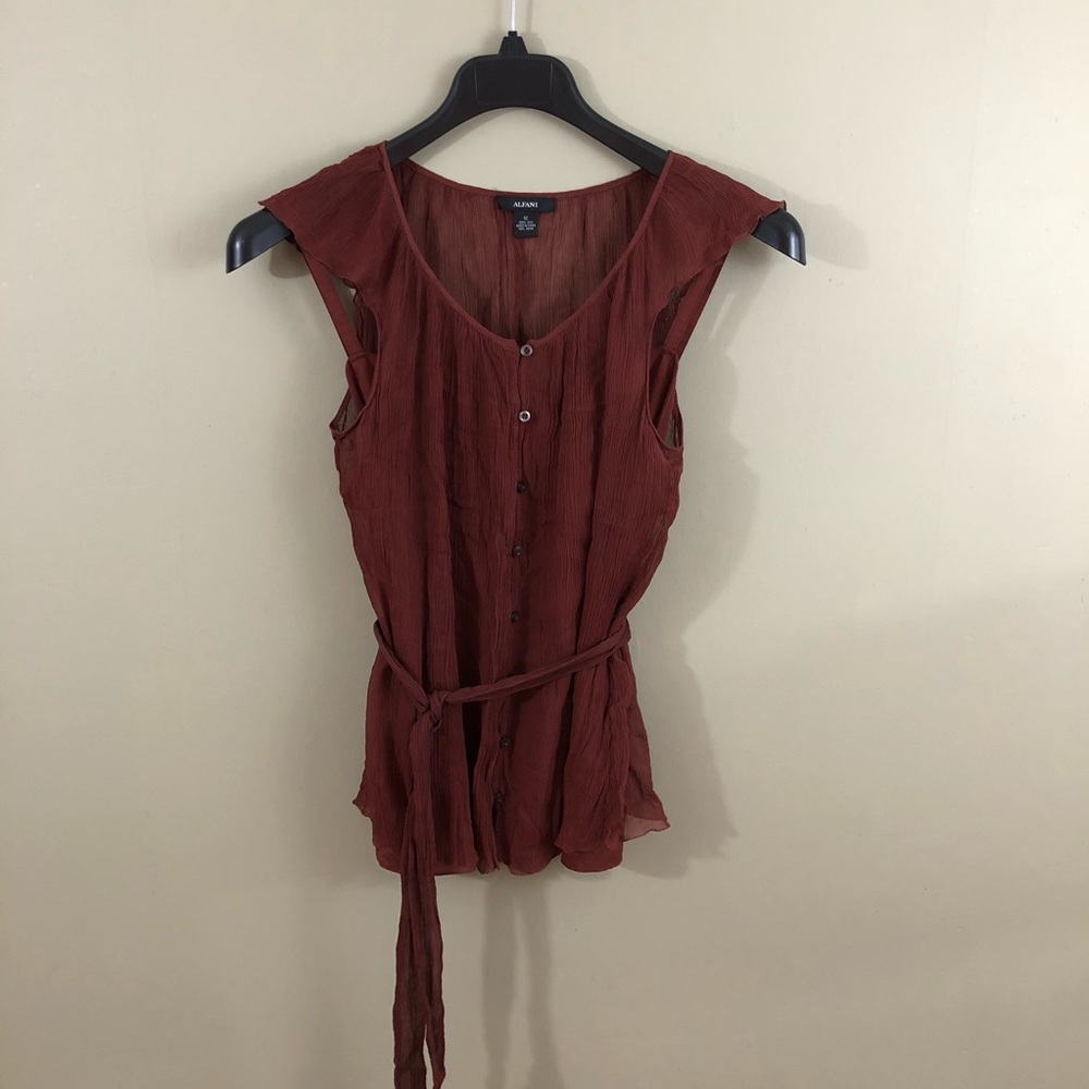 Alfani Rust Cap Sleeved Blouse w/Cami & Belt - 12